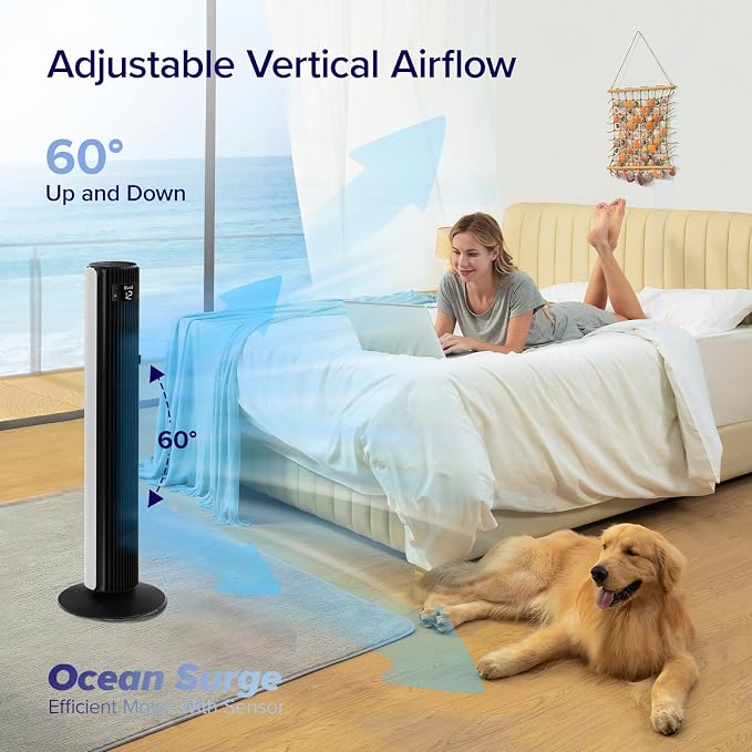 Classic 42-inch Tower Fan for Home, 1472 CFM Powerful Fan, 22dB Quiet as You Sleep, 90° L&R Oscillation, 60° U&D Airflow