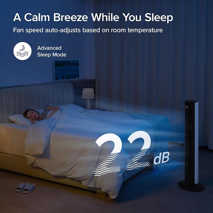 Classic 42-inch Tower Fan for Home, 1472 CFM Powerful Fan, 22dB Quiet as You Sleep, 90° L&R Oscillation, 60° U&D Airflow