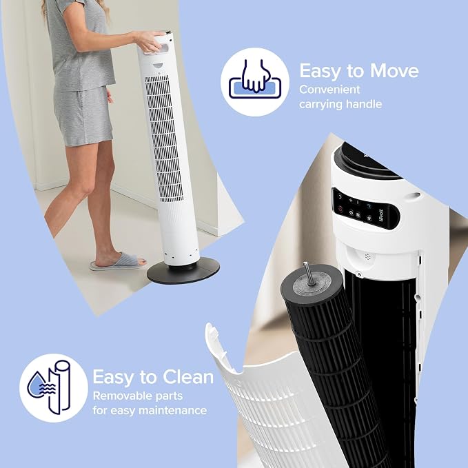 Classic 42-inch Tower Fan for Home, 1472 CFM Powerful Fan, 22dB Quiet as You Sleep, 90° L&R Oscillation, 60° U&D Airflow