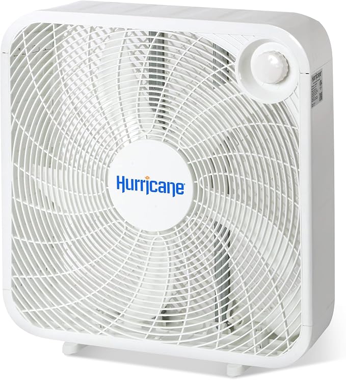 Classic Floor Mount Box Fan w/ 3 Quiet Speeds, White, 20" - Corded Portable Electric Air Cooling Unit w/ Powerful 2400 CFM