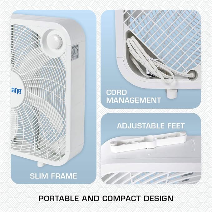 Classic Floor Mount Box Fan w/ 3 Quiet Speeds, White, 20" - Corded Portable Electric Air Cooling Unit w/ Powerful 2400 CFM