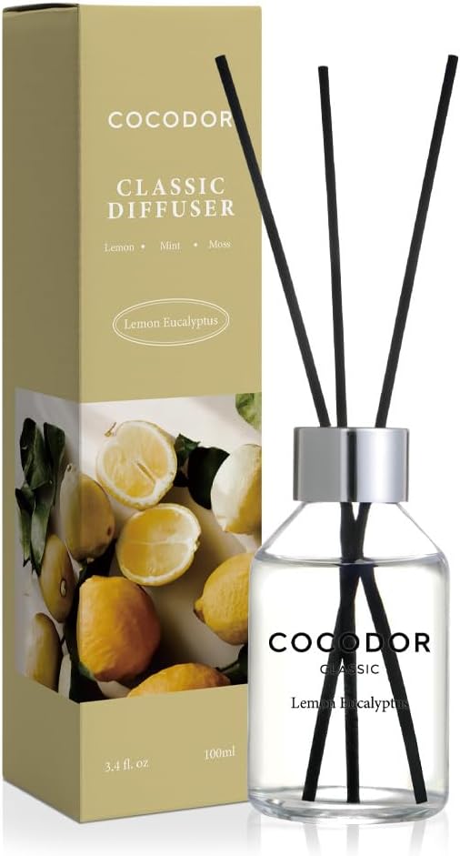 Classic Reed Diffuser/Lemon Eucalyptus/3.4oz(100ml)/1 Pack/Fragrance Scent Essential Oil Stick Diffuser Set for Bedroom