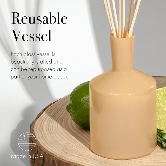 Classic Reed Diffuser, Paloma Melon - 6 oz - Up to 3 Months Fragrance Life - Reusable Glass Vessel - Natural Wood Reeds