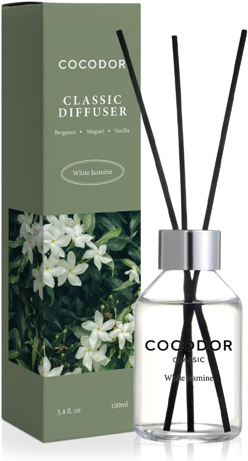 Classic Reed Diffuser/White Jasmine/3.4oz(100ml)/1 Pack/Fragrance Scent Essential Oil with Stick Diffuser Set for Home