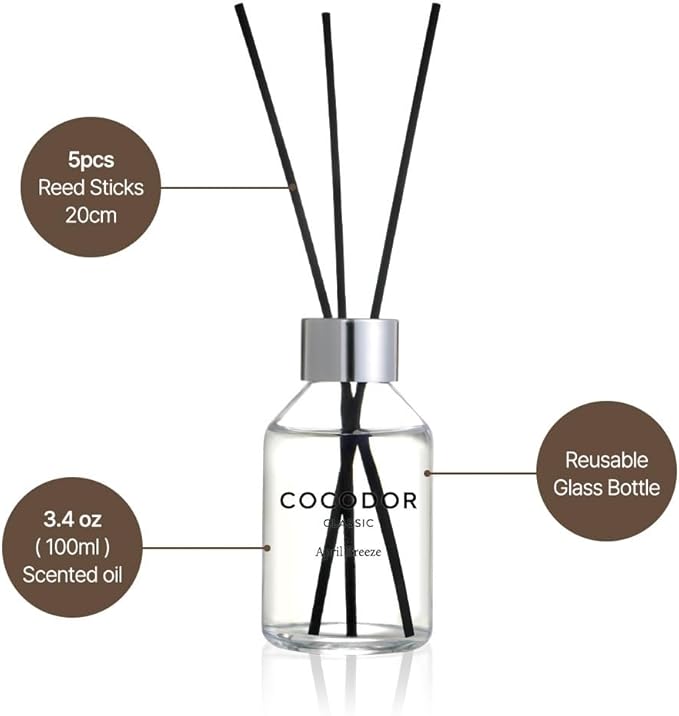 Classic Reed Diffuser/White Jasmine/3.4oz(100ml)/1 Pack/Fragrance Scent Essential Oil with Stick Diffuser Set for Home