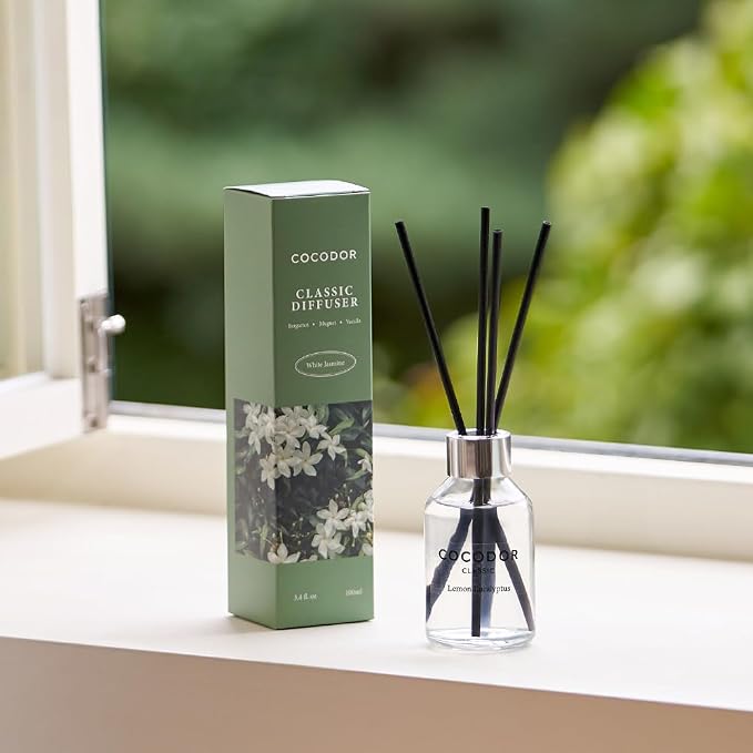 Classic Reed Diffuser/White Jasmine/3.4oz(100ml)/1 Pack/Fragrance Scent Essential Oil with Stick Diffuser Set for Home
