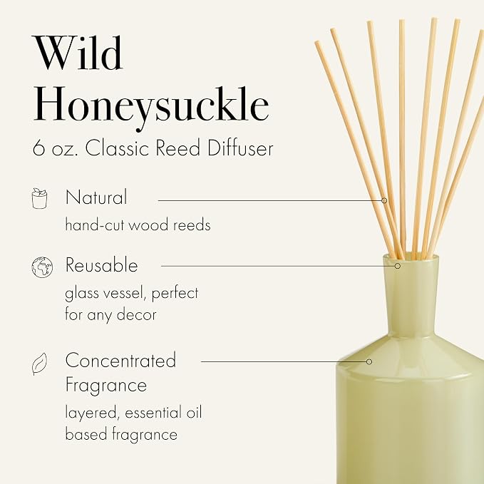 Classic Reed Diffuser, Wild Honeysuckle - 6 oz - Up to 3 Months Fragrance Life - Reusable Glass Vessel, alternate product