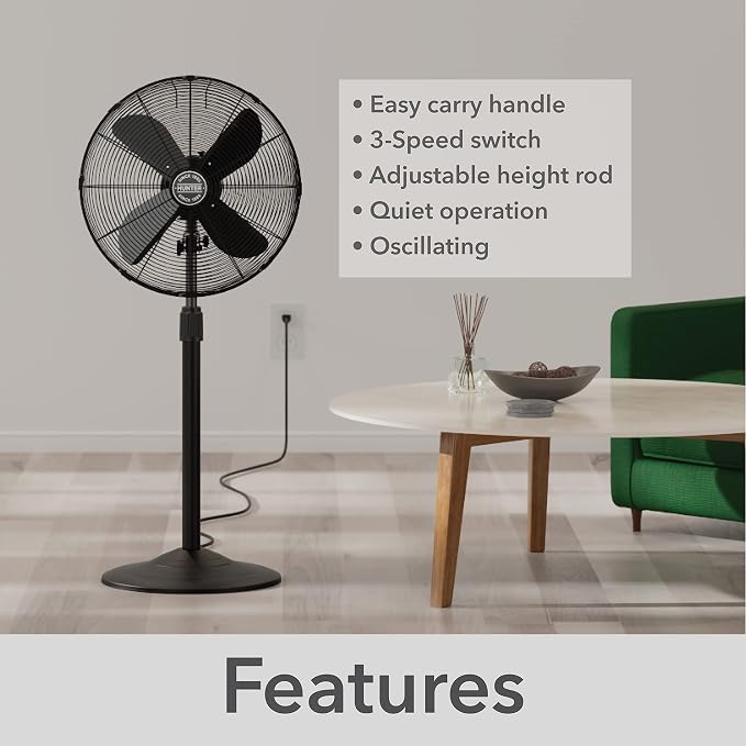 Classic S16 Oscillating Standing Fan Adjustable Height 16 Inch, 3 Speeds, Matte Black, 97316, alternate product view 4