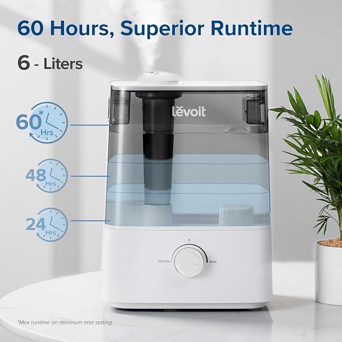 Classic300 Ultrasonic Top Fill Humidifier, Extra Large 6L Tank Last 60-Hour - Super Quiet, Easy to Use and Clean, 360°
