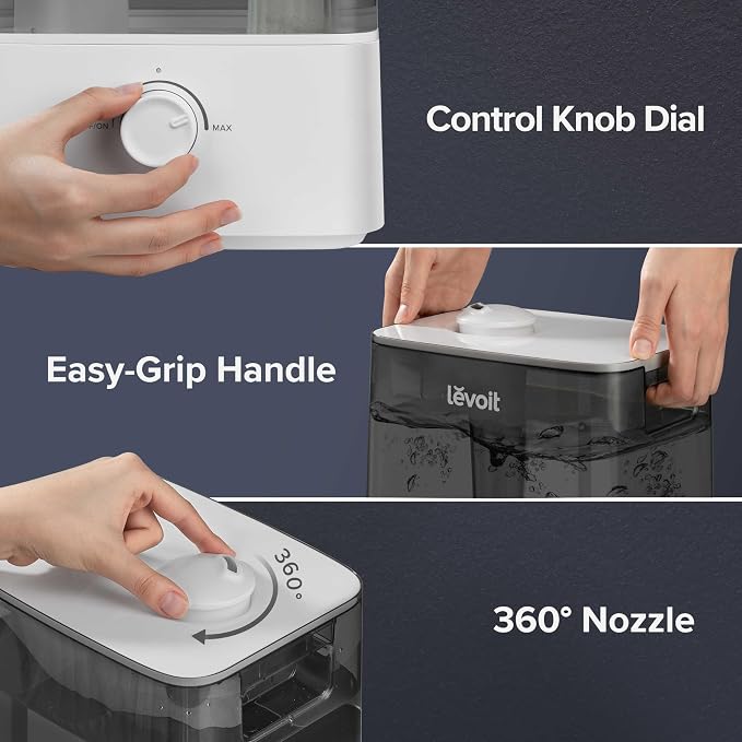 Classic300 Ultrasonic Top Fill Humidifier, Extra Large 6L Tank Last 60-Hour - Super Quiet, Easy to Use and Clean, 360°