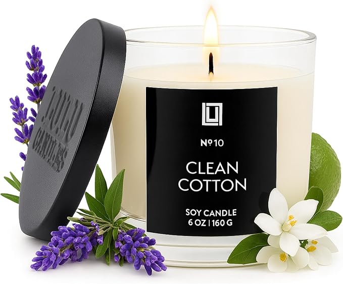 | Clean Cotton | Luxury Scented Soy Jar Candle | Hand Poured in The USA | Highly Scented & Long Lasting - 6 Oz., product
