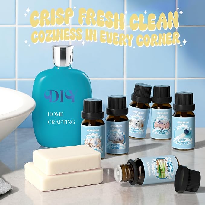 Clean Essential Oils Set, Natural Fragrance Oil for Diffuser, Soap Making - Fresh Linen, Clean Home, Fresh Cotton, Soft