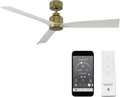 Clean Indoor and Outdoor 3-Blade Smart Ceiling Fan 54in Satin Brass Matte White with Remote Control, product image