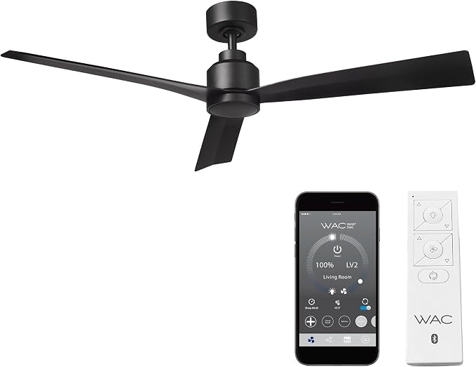 Clean Indoor/Outdoor 3-Blade Smart Compatible Ceiling Fan 52in Matte Black with Remote Control and Wall Cradle. Works with