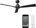 Clean Indoor/Outdoor 3-Blade Smart Compatible Ceiling Fan 52in Matte Black with Remote Control and Wall Cradle. Works with