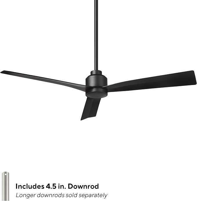 Clean Indoor/Outdoor 3-Blade Smart Compatible Ceiling Fan 52in Matte Black with Remote Control and Wall Cradle. Works with