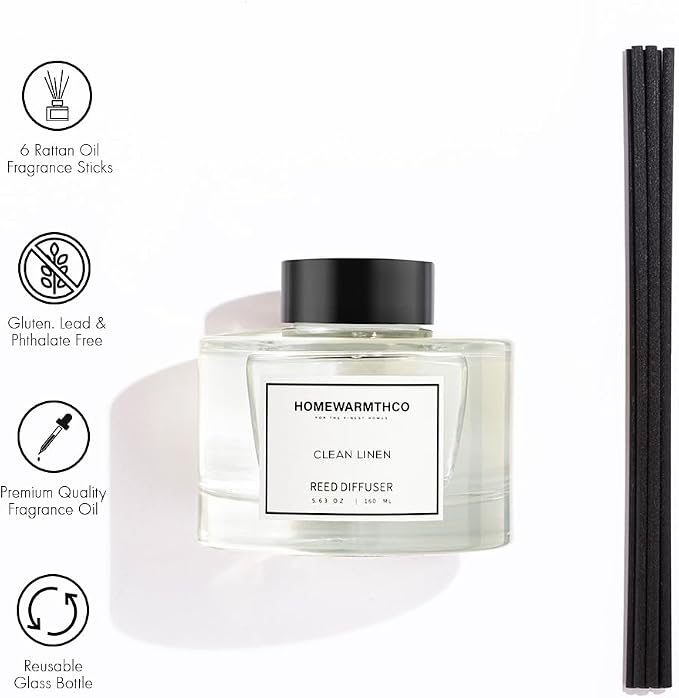 Clean Linen Reed Diffuser Set - Luxury Fragrance Reed Diffusers for Home, Office & Bathroom Décor, alternate product view 3