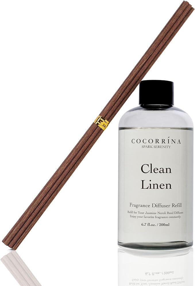 Clean Linen Scented Reed Diffuser Oil with 8 Sticks Fragrance for Bedroom, Bathroom, Oil Diffuser, Home Décor, 6.7 fl oz.