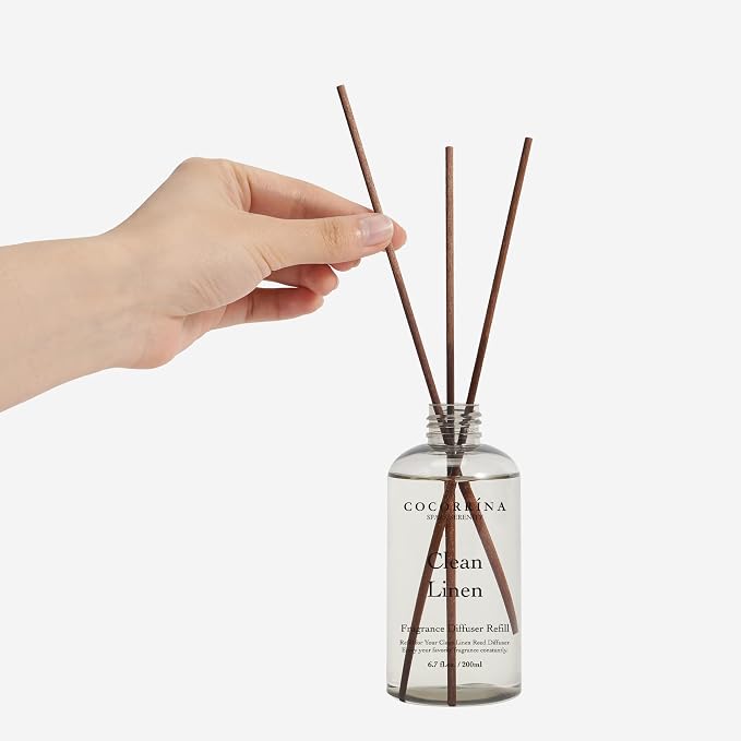 Clean Linen Scented Reed Diffuser Oil with 8 Sticks Fragrance for Bedroom, Bathroom, Oil Diffuser, Home Décor, 6.7 fl oz.