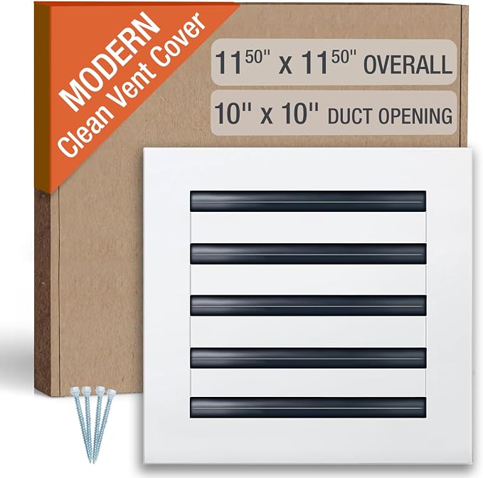 Clean Modern AC Vent Cover 10 x 10 (Duct Opening Cutout) - Decorative White Air Vent - Standard Linear Slot Diffuser
