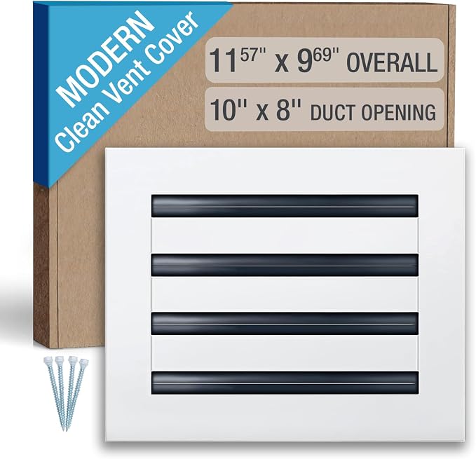 Clean Modern AC Vent Cover 10 x 8 (Duct Opening Cutout) - Decorative White Air Vent - Standard Linear Slot
