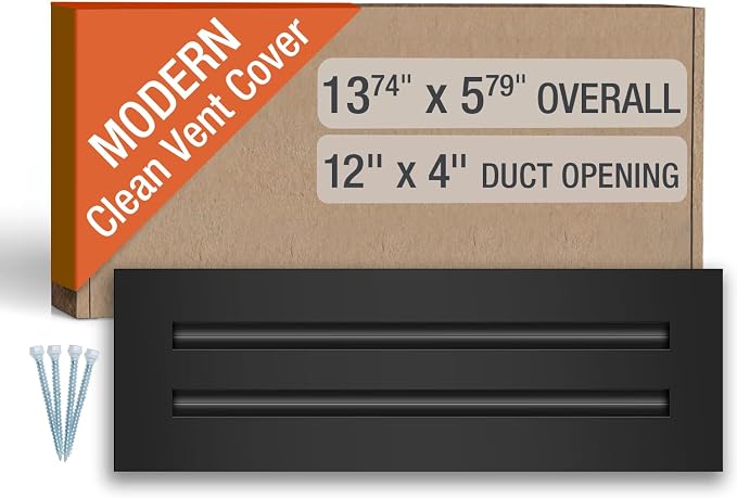 Clean Modern AC Vent Cover 12 x 4 (Duct Opening Cutout) - Decorative Black Air Vent - Standard Linear Slot