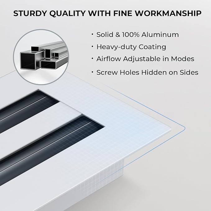 Clean Modern AC Vent Cover 12 x 4 (Duct Opening Cutout) - Decorative White Air Vent - Standard Linear Slot, alternate view 4