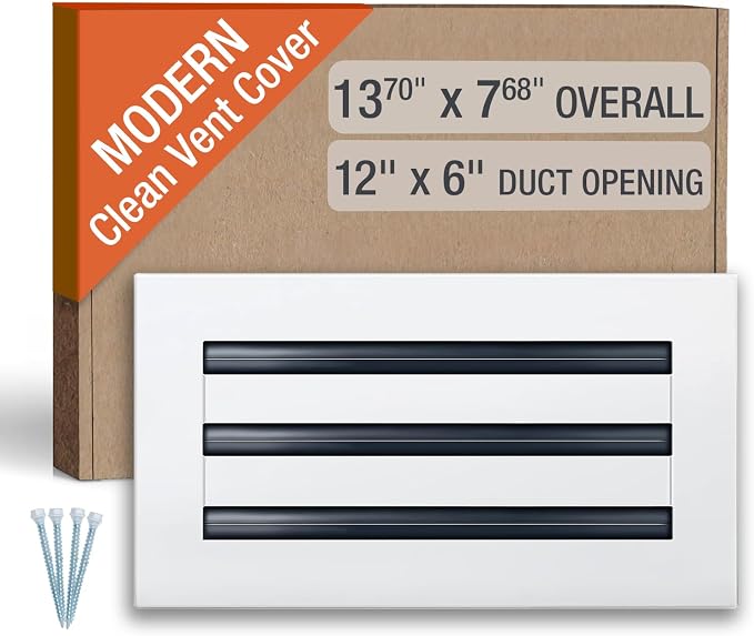 Clean Modern AC Vent Cover 12 x 6 (Duct Opening Cutout) - Decorative White Air Vent - Standard Linear Slot