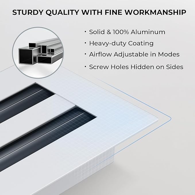 Clean Modern AC Vent Cover 12 x 6 (Duct Opening Cutout) - Decorative White Air Vent - Standard Linear Slot, alternate view 4