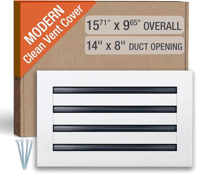 Clean Modern AC Vent Cover 14 x 8 (Duct Opening Cutout) - Decorative White Air Vent - Standard Linear Slot