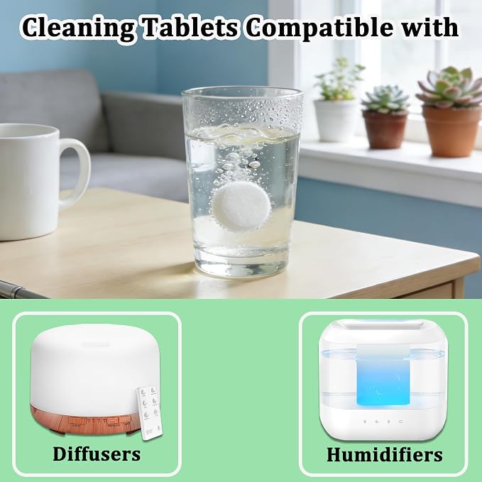 Cleaning Tablets for Humidifiers & Diffusers, Remove Stains and Residue, help reduce Buildup, Humidifier Cleaner Tablets
