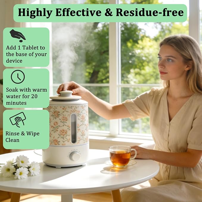 Cleaning Tablets for Humidifiers & Diffusers, Remove Stains and Residue, help reduce Buildup, Humidifier Cleaner Tablets