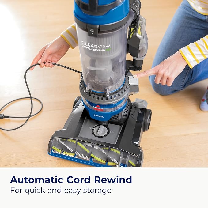 CleanView Swivel Rewind Vacuum with Automatic Cord Rewind, TurboEraser Upholstery Tool, Triple Action Brush Roll, Swivel