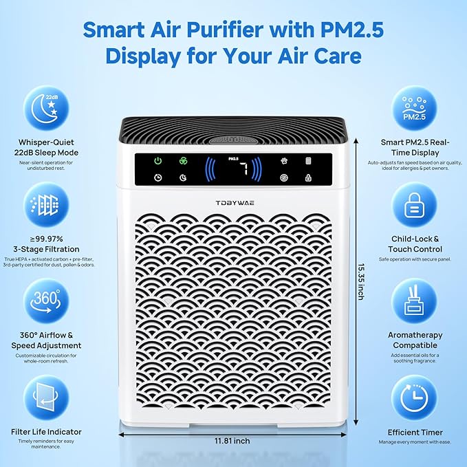 Clicknow Air Purifiers for Home, Large Room up to 3000 Ft2, HEPA Air Purifier for Home Pets with Filter, Air Quality Sensor