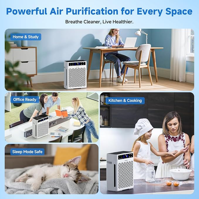 Clicknow Air Purifiers for Home, Large Room up to 3000 Ft2, HEPA Air Purifier for Home Pets with Filter, Air Quality Sensor