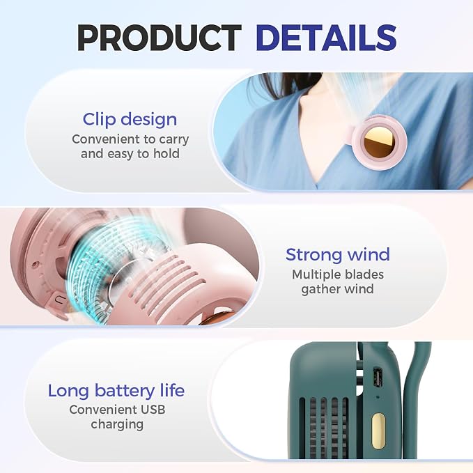 Clip on Fan Portable, 2026 New Adjustable 3-Speed Suspended Waist Fans, Mini Whirlwind Fan for Waist Clip Fans, Suitable for