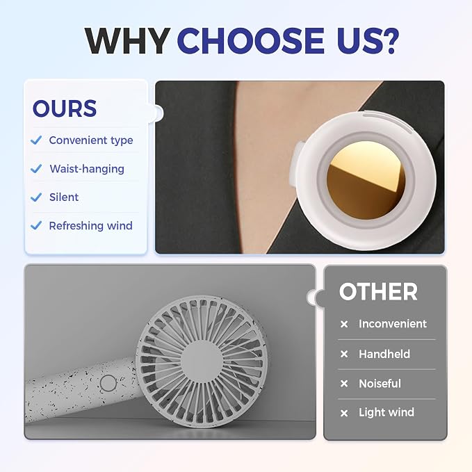 Clip on Fan Portable, 2026 New Adjustable 3-Speed Suspended Waist Fans, Mini Whirlwind Fan for Waist Clip Fans, Suitable for