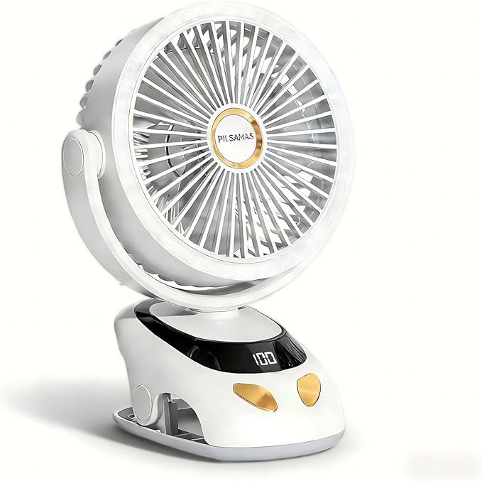 Clip on Fan Rechargeable with LED Light, 10000mAh Battery & Digital Display, 40H, 5-Speed Quiet Desk Fan with Sturdy Clamp