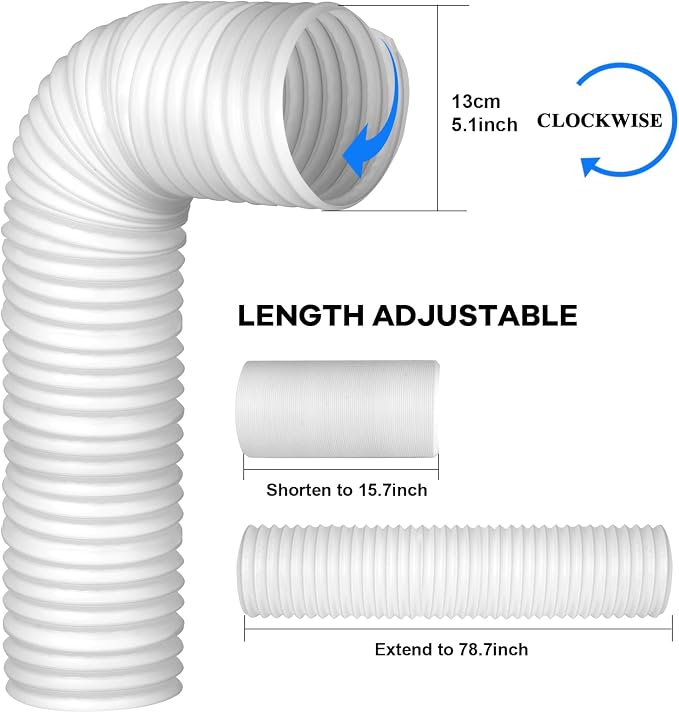 Clockwise 80" Length 5.1 Inch Diameter Portable Air Conditioner Hose, Replacement Mobile AC Unit Exhaust 5.1" Vent Hose For