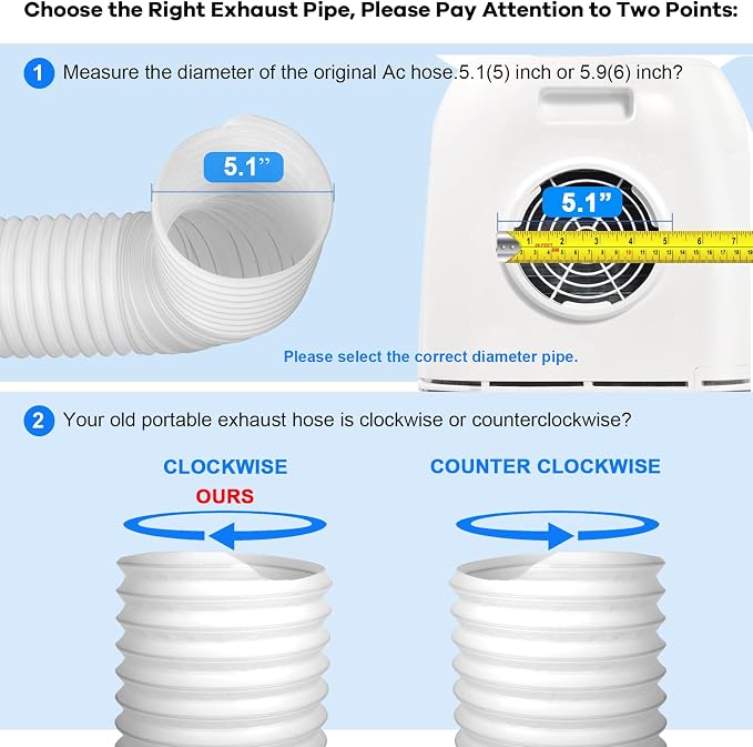 Clockwise 80" Length 5.1 Inch Diameter Portable Air Conditioner Hose, Replacement Mobile AC Unit Exhaust 5.1" Vent Hose For