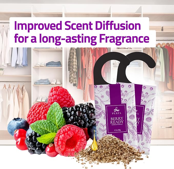 Closet Deodorizer for Women (6-Pack) | Berry Closet Freshener | Small Space Air Freshener For Wardrobe, Closets, Drawers