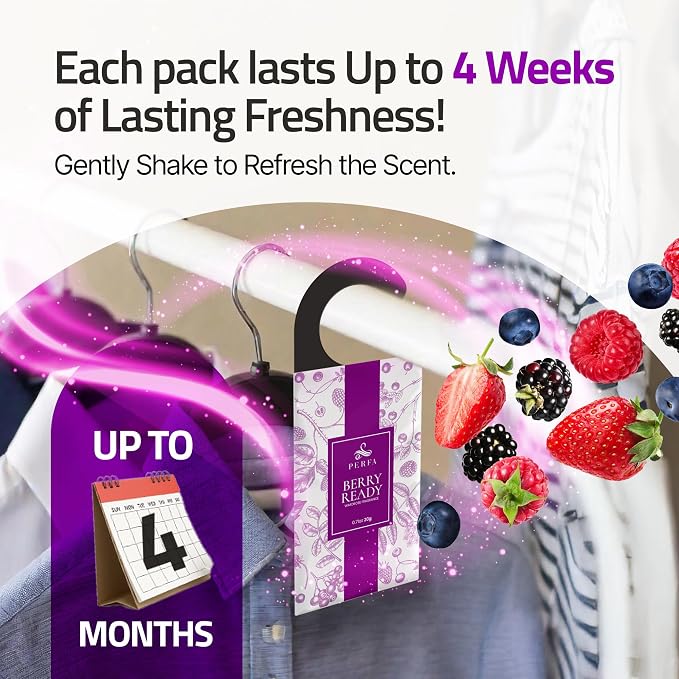 Closet Deodorizer for Women (6-Pack) | Berry Closet Freshener | Small Space Air Freshener For Wardrobe, Closets, Drawers