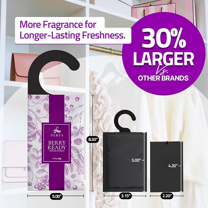 Closet Deodorizer for Women (6-Pack) | Berry Closet Freshener | Small Space Air Freshener For Wardrobe, Closets, Drawers