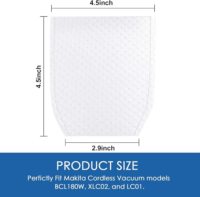 Cloth Vacuum Filter Replacement Compatible with Makita T-03193, XLC02, LC01, BCL180W Vacuums White, 20 Packs, alternate