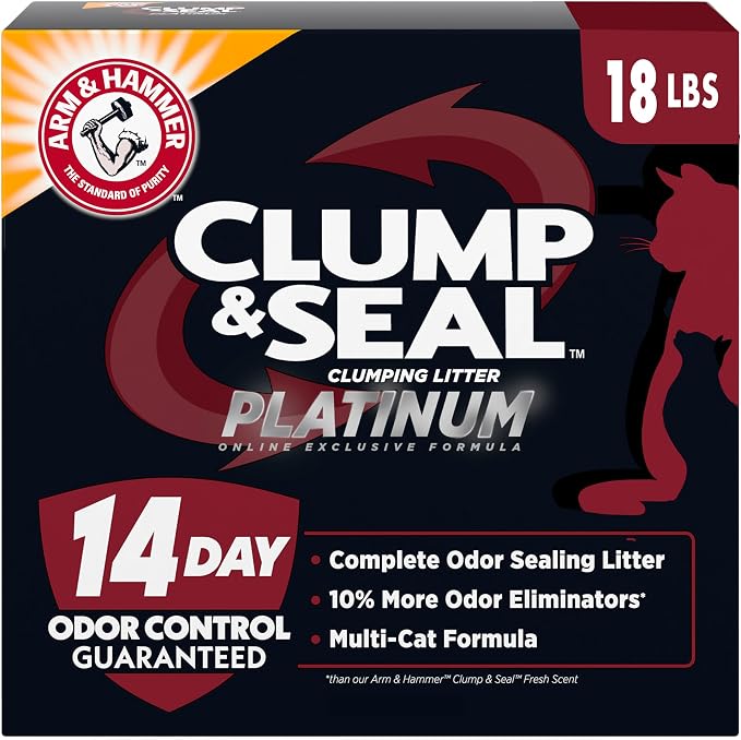 Clump & Seal Platinum Cat Litter, Multi-Cat, 14-Day Odor Control, Rock-Hard Clumps, 18 lbs – Powerful Odor