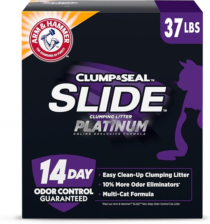 Clump & Seal SLIDE Platinum Multi-Cat Clumping Cat Litter, 14-Day Odor Control, EZ Clean Technology, 37 lbs – No
