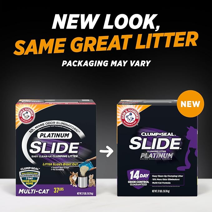Clump & Seal SLIDE Platinum Multi-Cat Clumping Cat Litter, 14-Day Odor Control, EZ Clean Technology, 37 lbs – No, alternate