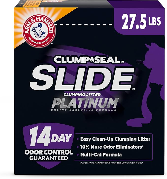 Clump & Seal Slide Platinum Multi-Cat Clumping Cat Litter, 14-Day Odor Control, EZ Clean Technology, 27.5 lbs –