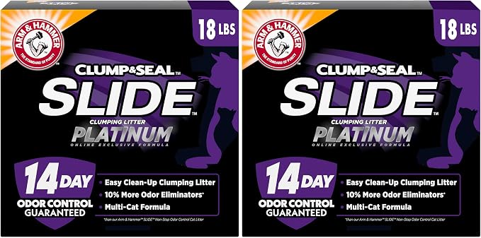 Clump & Seal Slide Platinum Multi-Cat Clumping Cat Litter,14-Day Odor Control, EZ Clean Technology,18 lbs – No