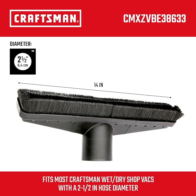 CMXZVBE38633 2-1/2 in. Floor Brush Wet Dry Vac Attachment, Industrial-Grade 14 inch Wide Shop Vacuum Accessory with Bristles
